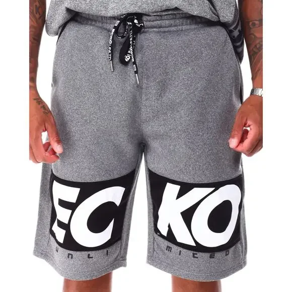 Ecko Unltd Men's Flyknit Marled Colorblock Activewear Shorts in Grey Marled - Picture 4 of 7